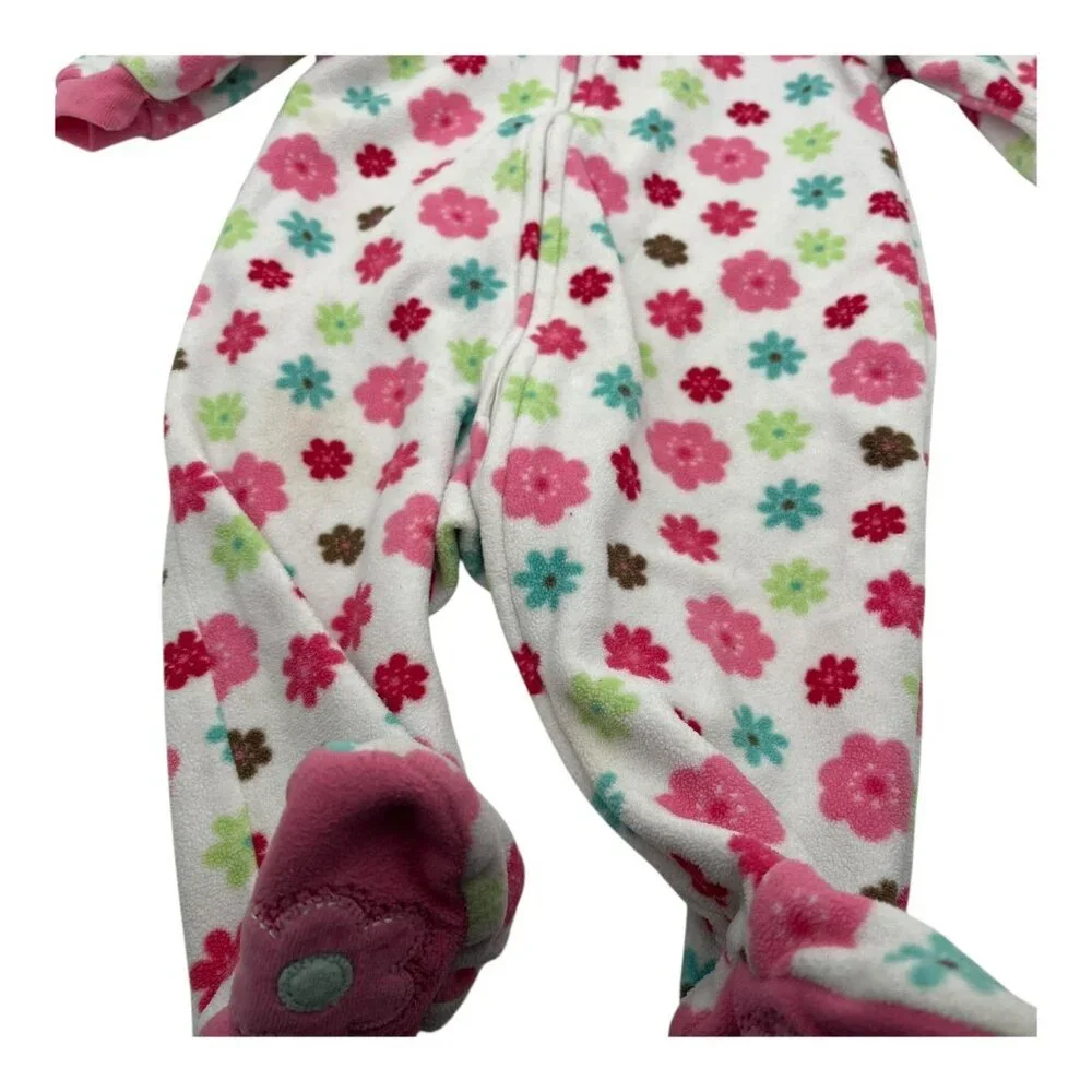 Carter's Footed Pajamas Girls 6 Months One Piece Floral Design Pink Accents